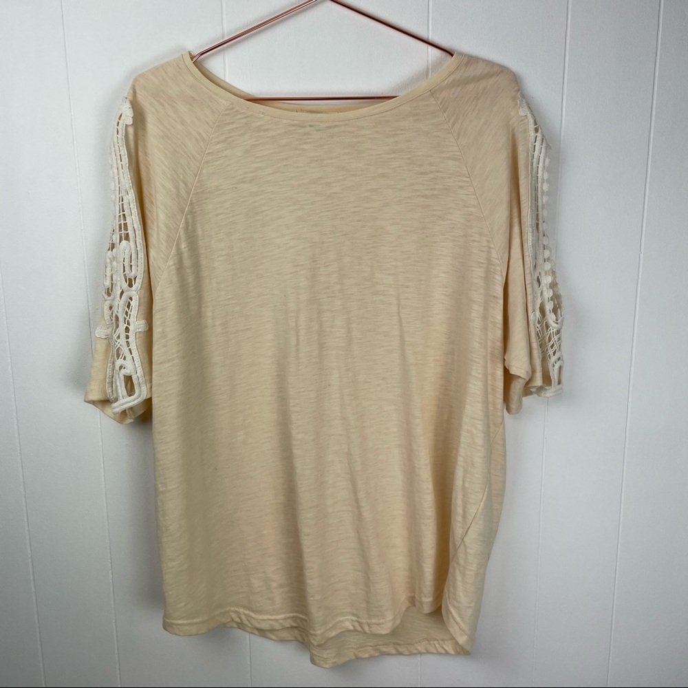 KORI America Crochet Lace Detail Short Sleeve Top